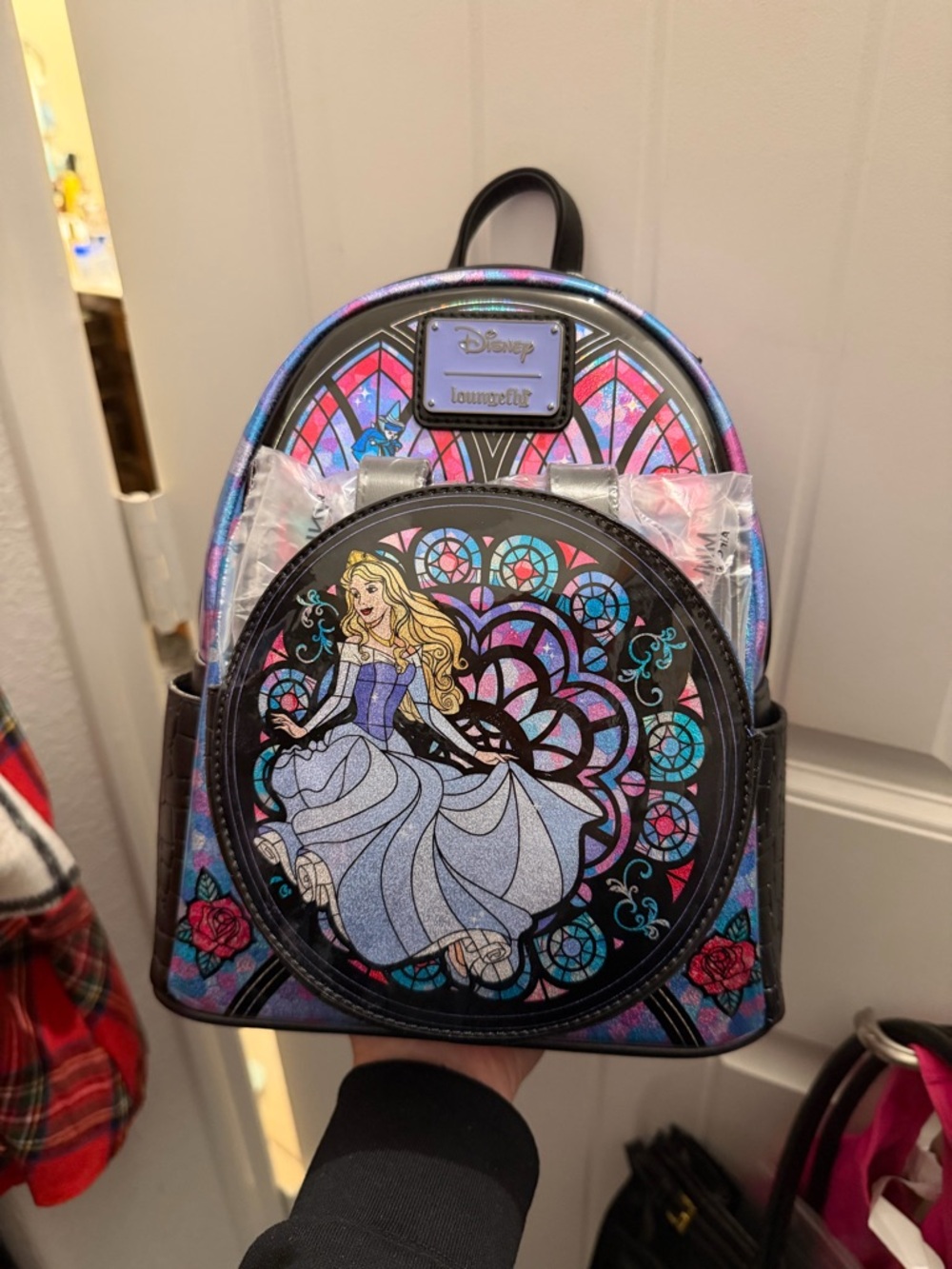 NWT Disney Loungefly Sleeping Beauty Stained Glass Mini Backpack - Blue